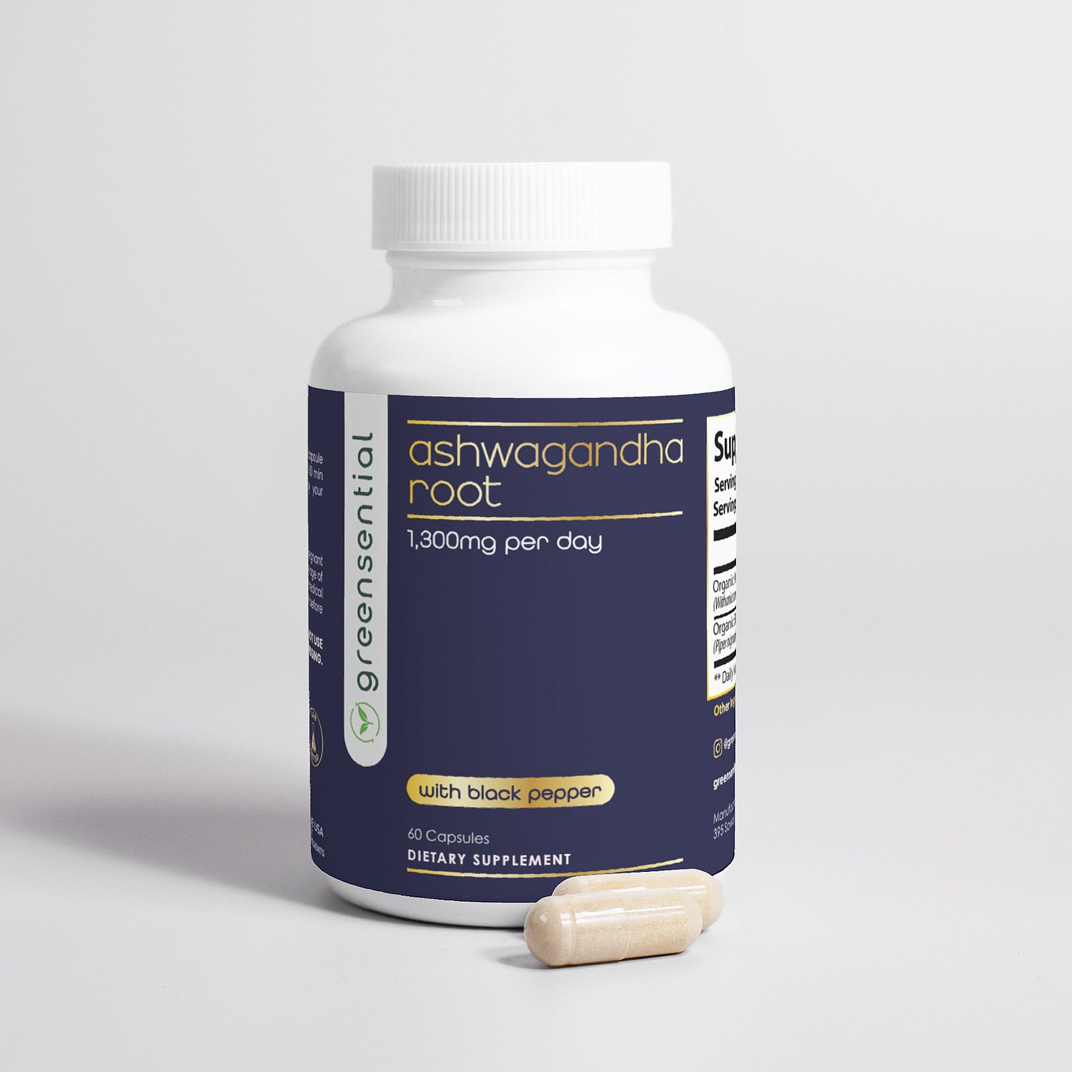 Organic Ashwagandha 1,300mg Daily – 60 Capsules