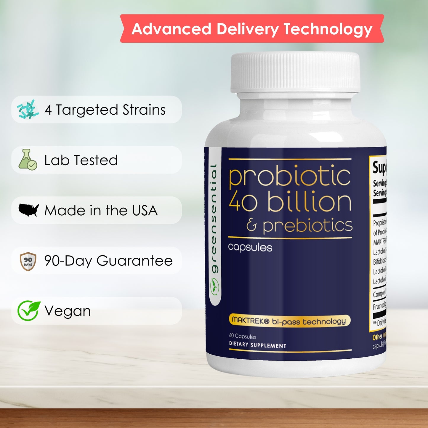 Probiotic 40 Billion with Prebiotics - Powered by Maktrek® Technology