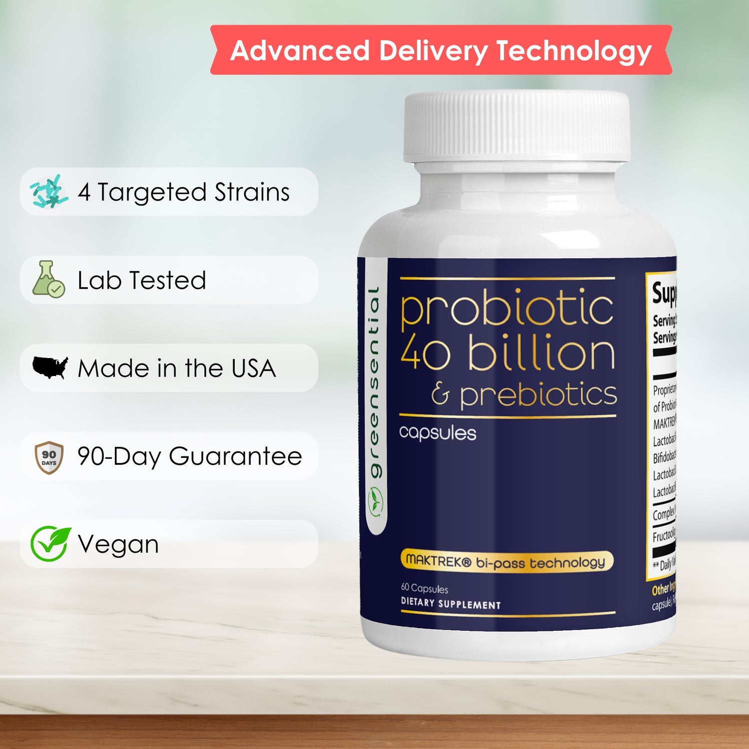 Probiotic 40 Billion with Prebiotics - Powered by Maktrek® Technology