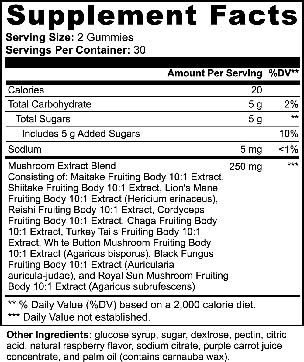 10-in-1 Mushroom Extract Complex 2,500mg - 60 Vegan Gummies
